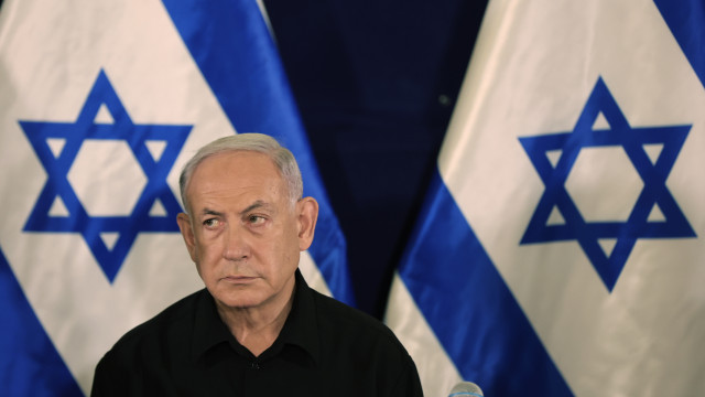 Israel`s Prime Minister Benjamin Netanyahu attends a press conference in The Kirya military base in Tel Aviv, Israel, 28 October 2023